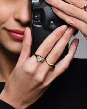 Solid Triangle Signet Ring with Sprinkled Stones